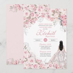 Blush Pink Blossom Elegante Quinceanera Einladung