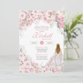 Blush Pink Blossom Elegante Quinceanera Einladung (Stehend Vorderseite)