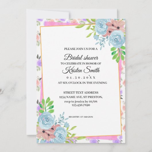 Blush Pink Blud Blumendusche Einladung (Vorderseite)