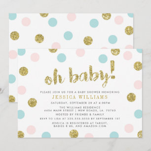 Blush Pink, Blue and Gold Baby Dusche Einladung