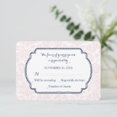 Blush Pink Blue Damask UAWG Wedding Card RSVP Karte (Stehend Vorderseite)
