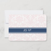 Blush Pink Blue Damask UAWG Wedding Card RSVP Karte (Rückseite)