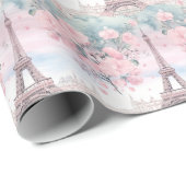 Blush Pink Blue Eiffel Tower Paris Französische La Geschenkpapier (Rolleneckpunkt)
