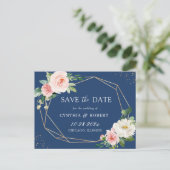 Blush Pink Blue Floral Geometric Save the Date Postkarte (Stehend Vorderseite)