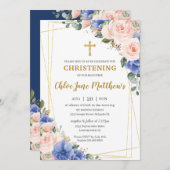 Blush Pink Blue Floral Gold Taufe Christening I Einladung (Vorne/Hinten)