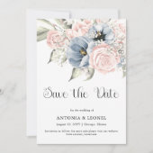 Blush Pink Blue Floral Wedding Save the date (Vorderseite)