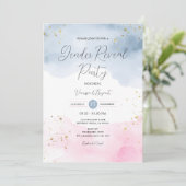 Blush Pink & Blue Gender Reveal Gold Glitzer Einladung (Stehend Vorderseite)