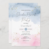 Blush Pink & Blue Gender Reveal Gold Glitzer Einladung (Vorne/Hinten)