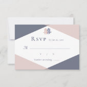 Blush Pink Blue Geometric Chinese Wedding RSVP Einladung (Vorderseite)