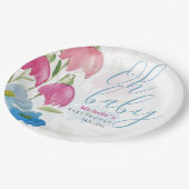 Blush Pink Blue Spring Watercolor Blume Pappteller (Schrägansicht)