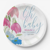 Blush Pink Blue Spring Watercolor Blume Pappteller (Vorderseite)