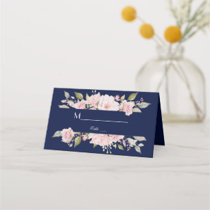 Blush Pink Blues Blütenblume Navy Blue Hochzeit Platzkarte
