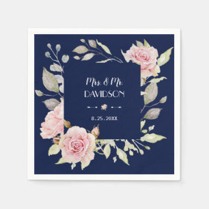 Blush Pink Blues Blütenblume Navy Blue Hochzeit Serviette