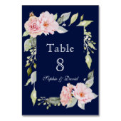 Blush Pink Blues Blütenblume Navy Blue Hochzeit Tischnummer (Vorderseite)