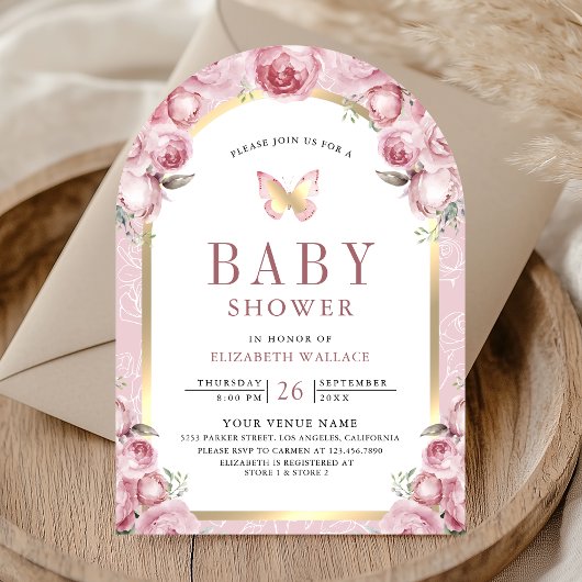 Blush Pink Blues Butterfly Babydusche Einladung