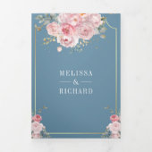 Blush Pink Blues Dusty Blue All in One Wedding Dreifach Gefaltete Einladung (Cover)