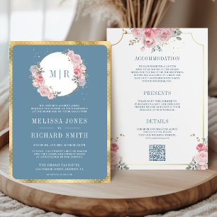 Blush Pink Blues Dusty Blue All in One Wedding Einladung