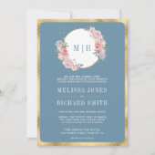 Blush Pink Blues Dusty Blue All in One Wedding Einladung (Vorderseite)