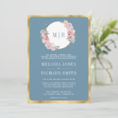Blush Pink Blues Dusty Blue All in One Wedding Einladung (Stehend Vorderseite)