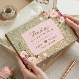 Blush Pink Blues Glitzer Hochzeit Gästebuch