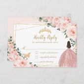 Blush Pink Blues Gold Butterfly Quinceañera Kleid RSVP Karte (Vorne/Hinten)