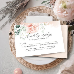 Blush Pink Blues Wedding RSVP Karte