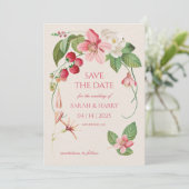 Blush Pink Blühende Gartenberries Save the Date Einladung (Stehend Vorderseite)