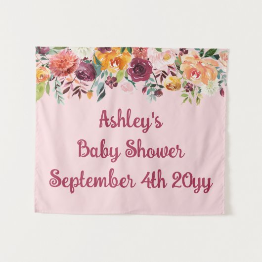 Blush Pink Blume Babydusche Foto Stand Hintergrund Wandteppich (Vorderseite (Horizontal))