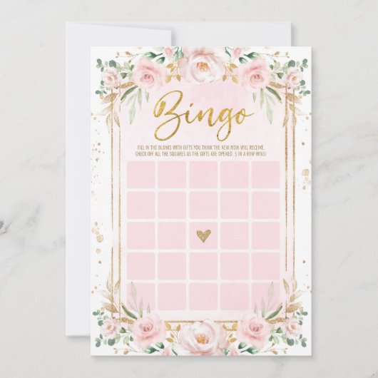 Blush Pink Blume Bingo Baby Duschkarte Einladung (Vorderseite)