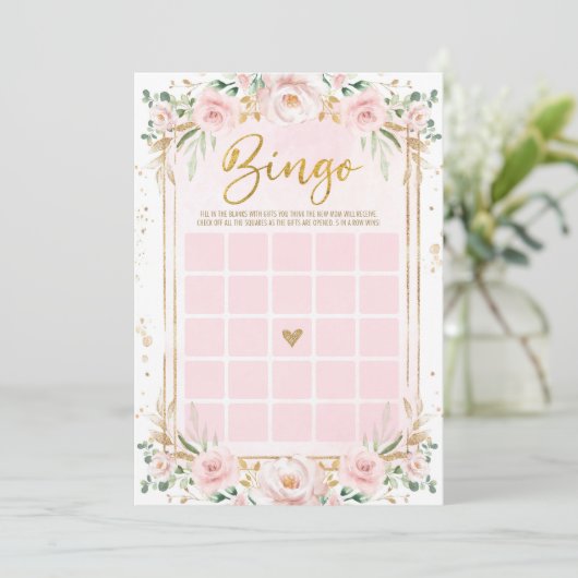 Blush Pink Blume Bingo Baby Duschkarte Einladung (Stehend Vorderseite)