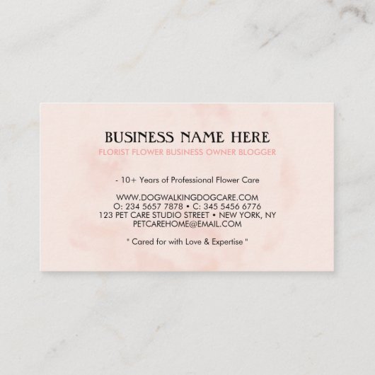 Blush Pink Blume Bloral Visitenkarte (Rückseite)