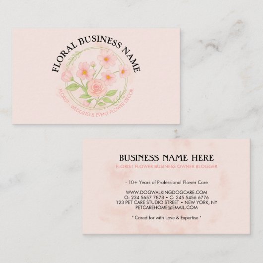 Blush Pink Blume Bloral Visitenkarte (Vorne/Hinten)