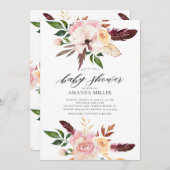 Blush Pink Blume Feathers Baby Dusche Einladung (Vorne/Hinten)