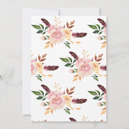 Blush Pink Blume Feathers Brautparty Einladung (Rückseite)