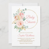 Blush Pink Blume & Gold Baby Dusche Einladung (Vorderseite)