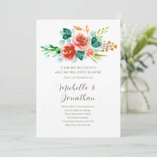 Blush Pink Blume Grüne Bibel Verse Hochzeit Einladung