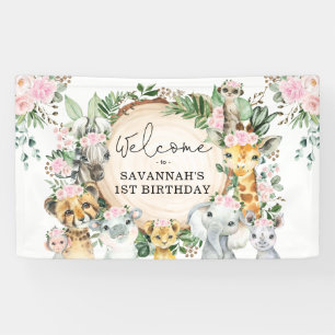 Blush Pink Blume Safari Tiere Geburtstag Willkomme Banner