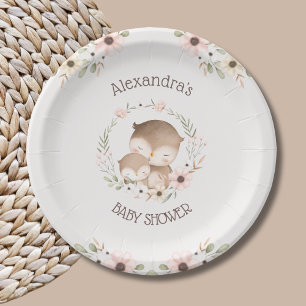 Blush Pink Blume Woodland Owl Babydusche Pappteller