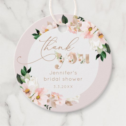Blush pink Blumen Wildblumen Bridget danke Geschenkanhänger (Vorderseite)