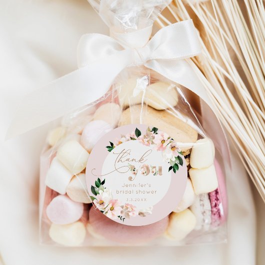 Blush pink Blumen Wildblumen Bridget danke Runder Aufkleber