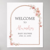 Blush Pink Blumenarch Babydusche Willkommen Poster (Vorne)