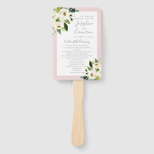 Blush Pink Blumenblumen Hochzeitsprogramm Fächer (Vorderseite)
