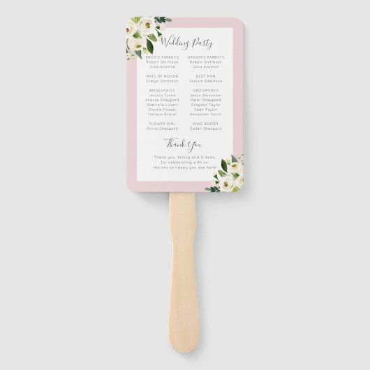 Blush Pink Blumenblumen Hochzeitsprogramm Fächer (Rückseite)