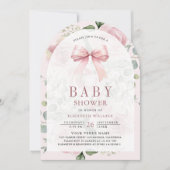 Blush Pink Blumencoquette Bow Arch Babydusche Einladung (Vorderseite)