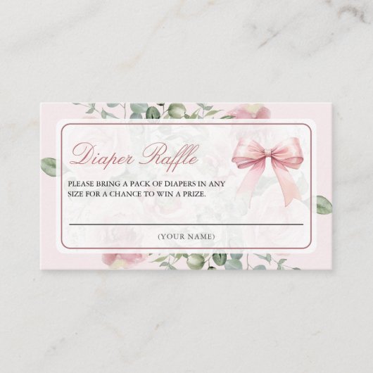 Blush Pink Blumencoquette Bow Diaper Raffel Begleitkarte (Vorderseite)
