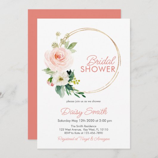 Blush Pink Blumendusche Einladung (Vorne/Hinten)