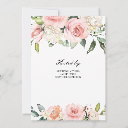 Blush Pink Blumendusche Einladung (Rückseite)