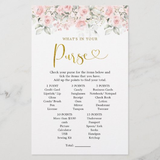 Blush Pink Blumendusche Was in Ihrer Handtasche is (Vorderseite)