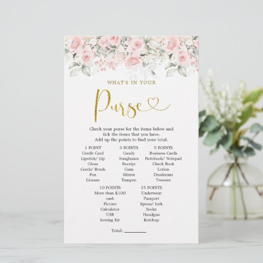 Blush Pink Blumendusche Was in Ihrer Handtasche is (Stehend Vorderseite)