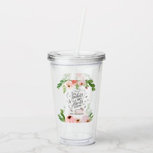 Blush pink Blumengeschenk Dankeschön Lehrer Gesche Acryltrinkbecher (Rückseite)